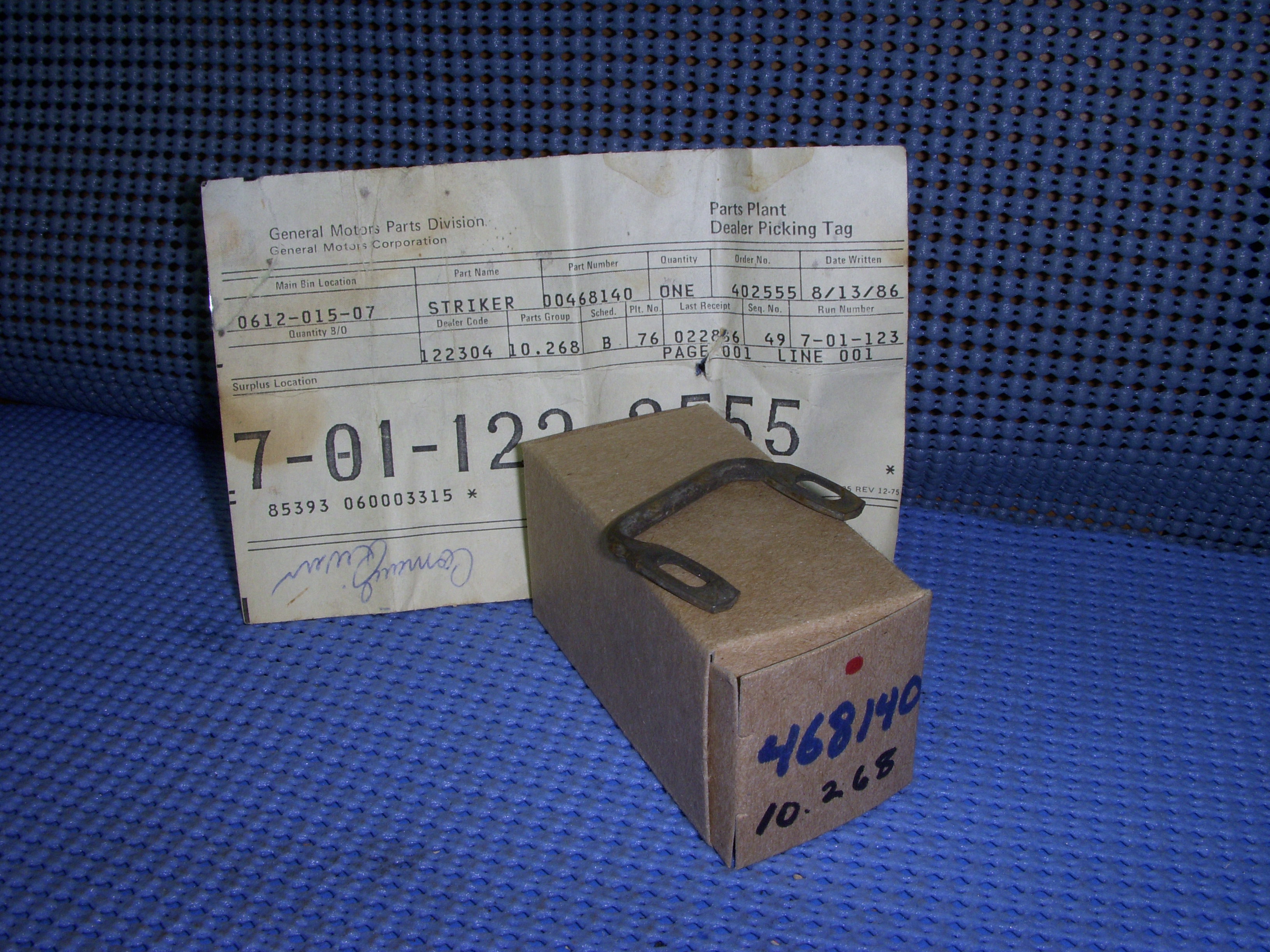 1978 - 1982 Chevrolet Glove Box and Console Lock Striker NOS # 468140